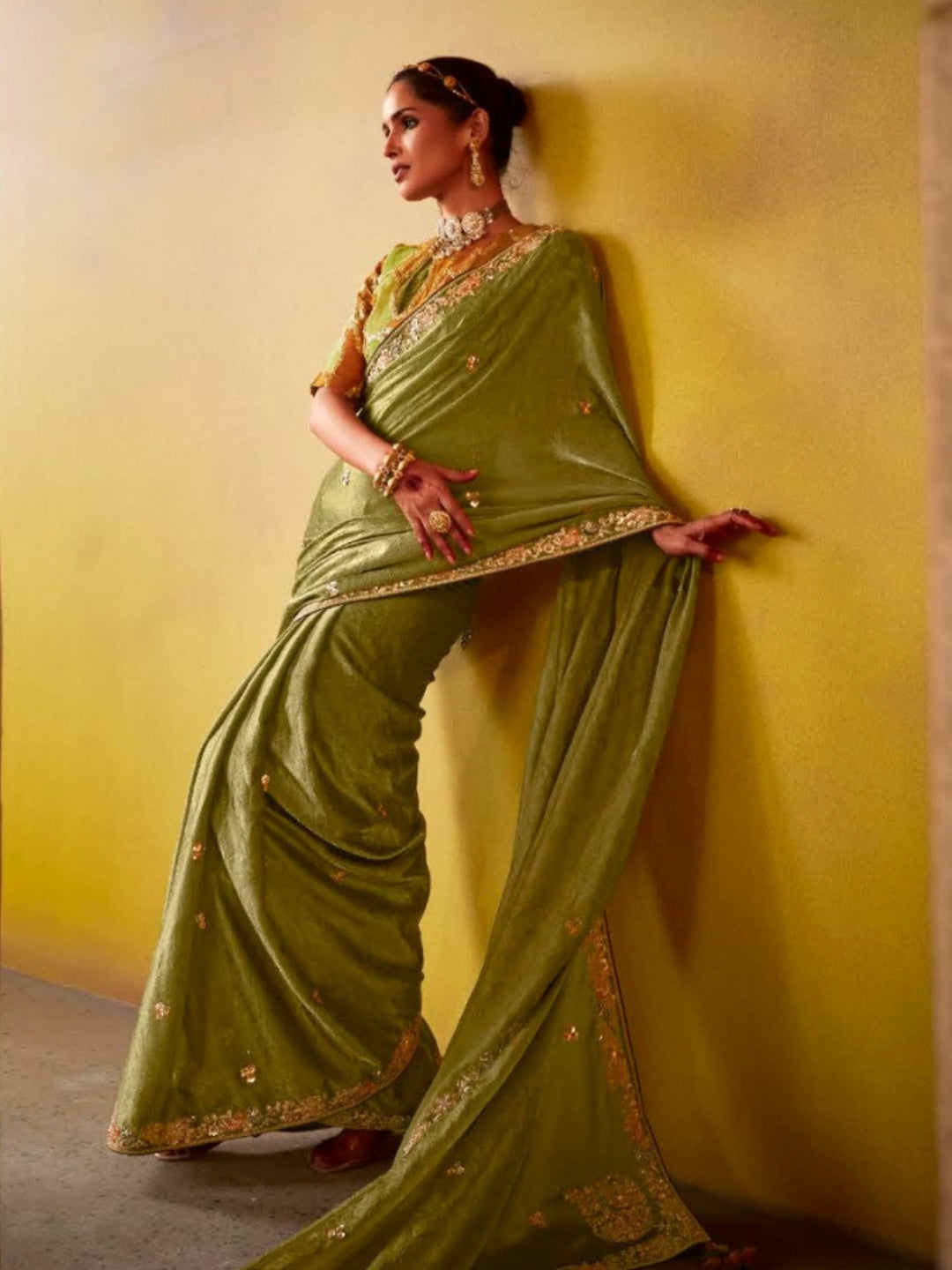 Mehendi Green Designer Banarasi Saree