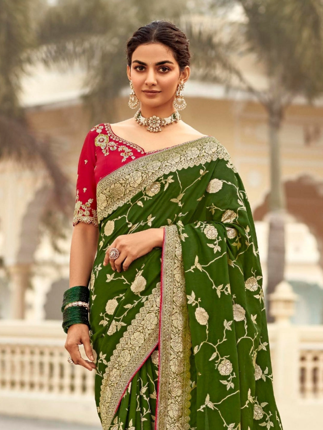 Forest Green Khaddi Banarasi Saree