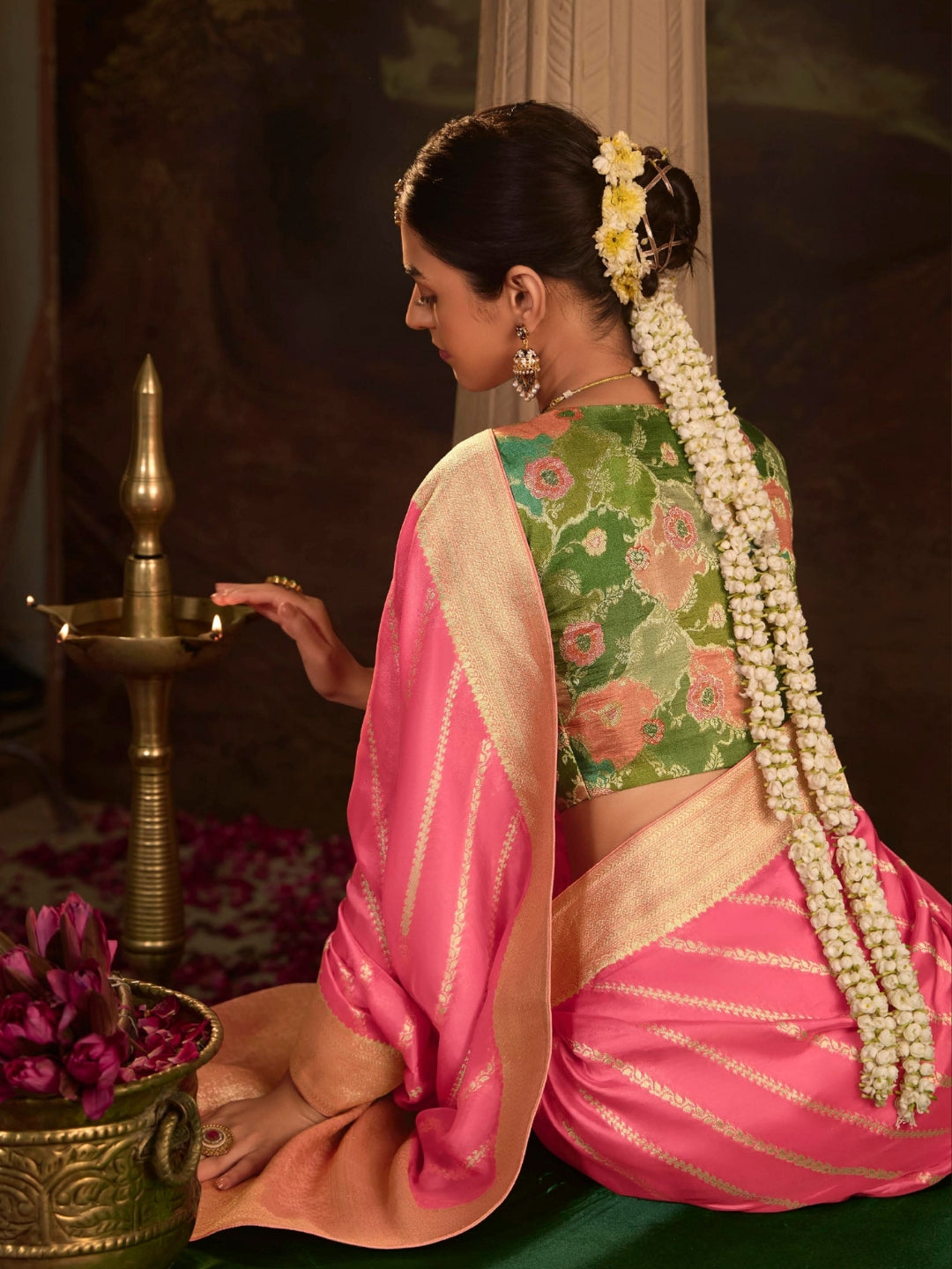 Blush Pink Crepe Dola Banarasi Saree