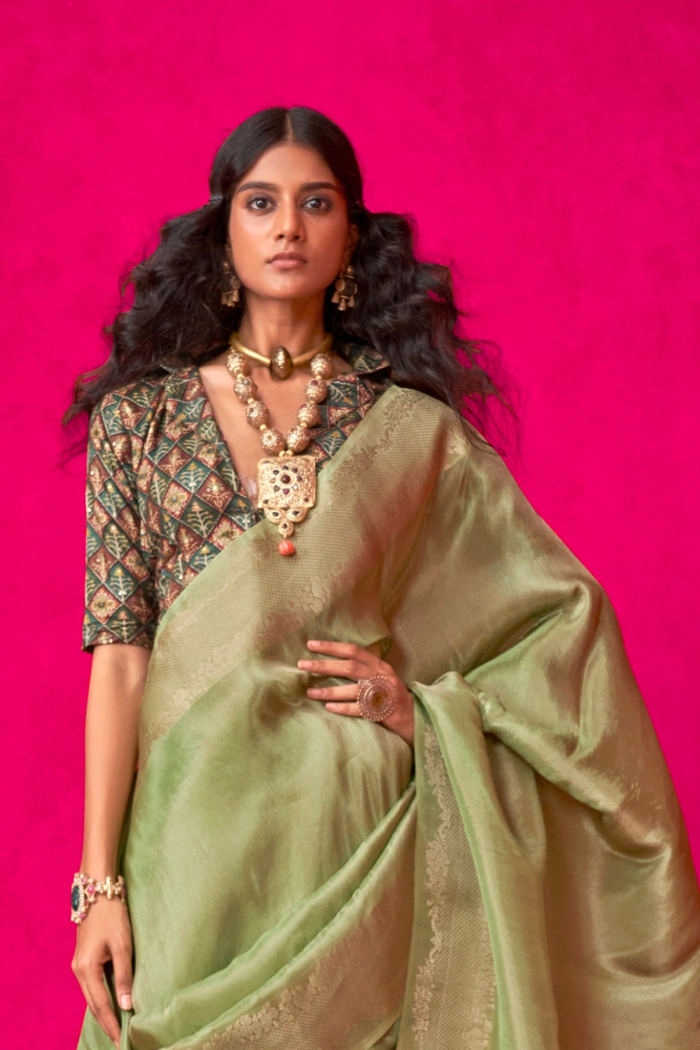 Green Pure Zari Tissue Silk Saree