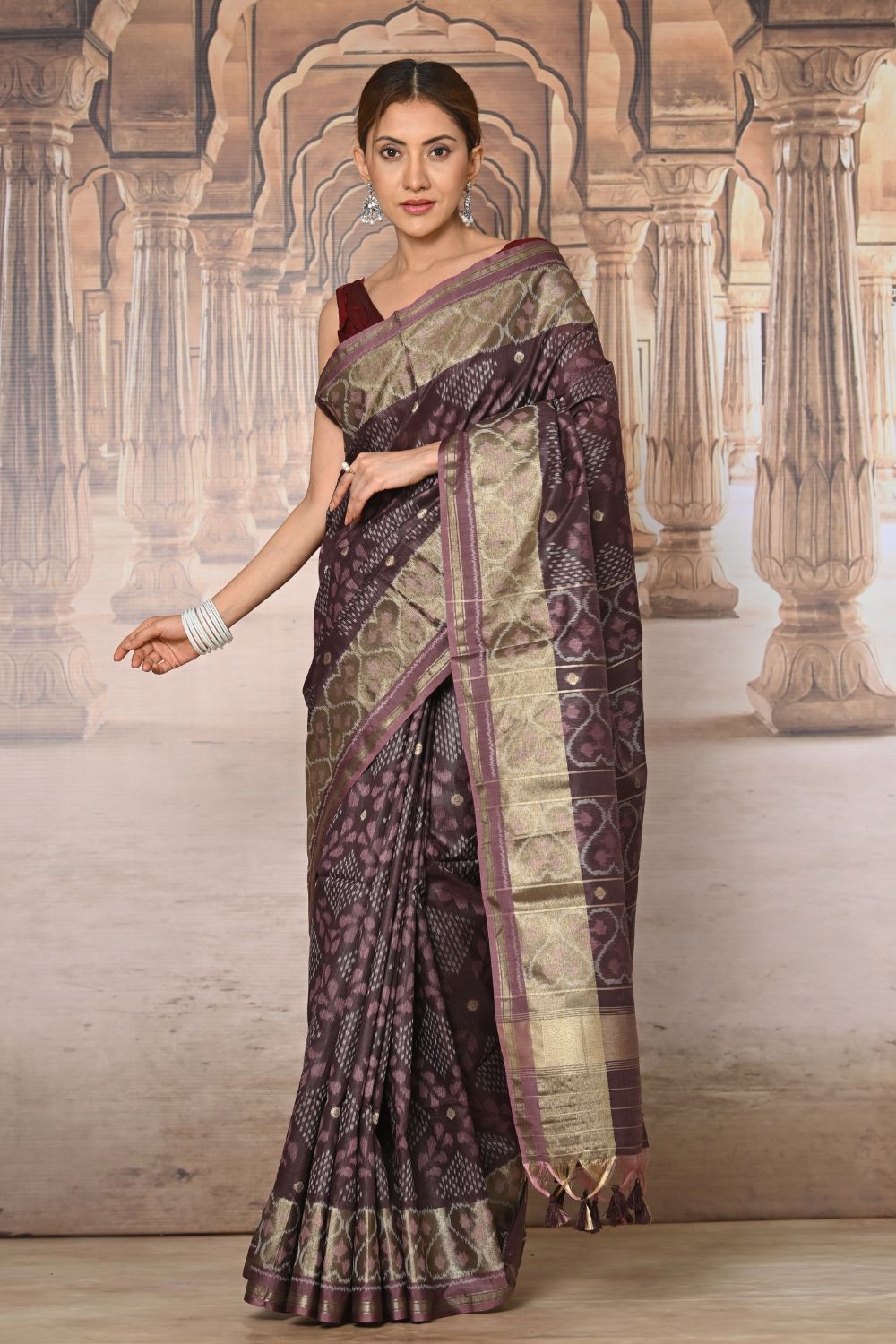 Buy Maroon Silk Cotton Saree Nitaraa