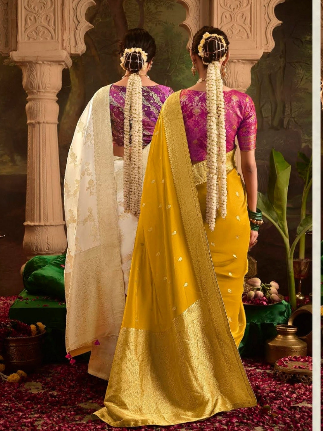 Sunlight Yellow Crepe Dola Banarasi Saree