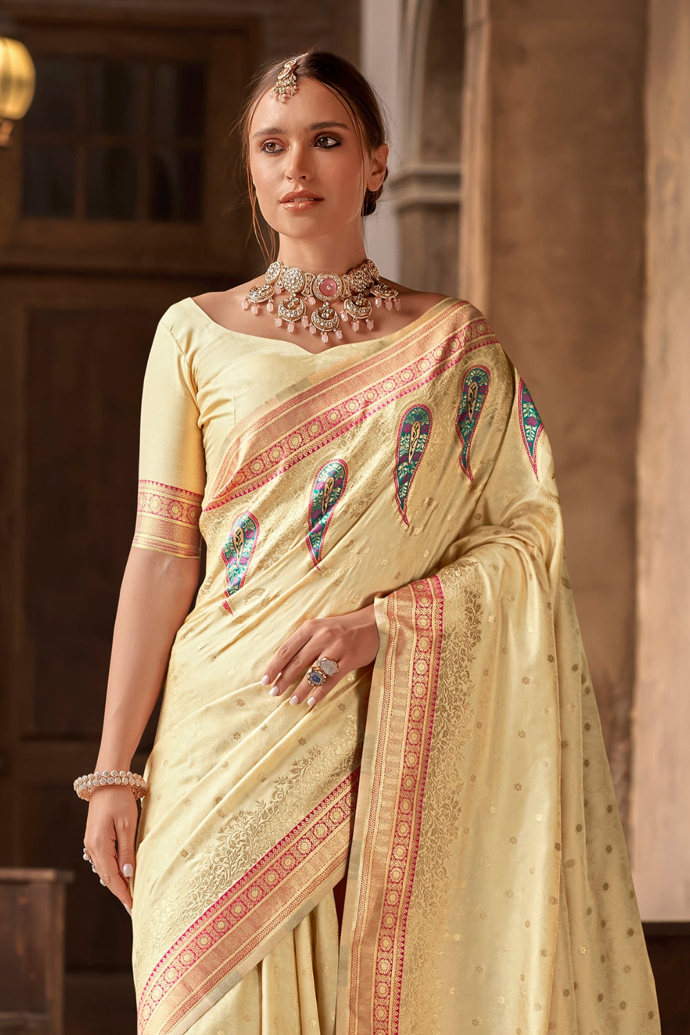 Yellow Soft Banarasi Silk Saree