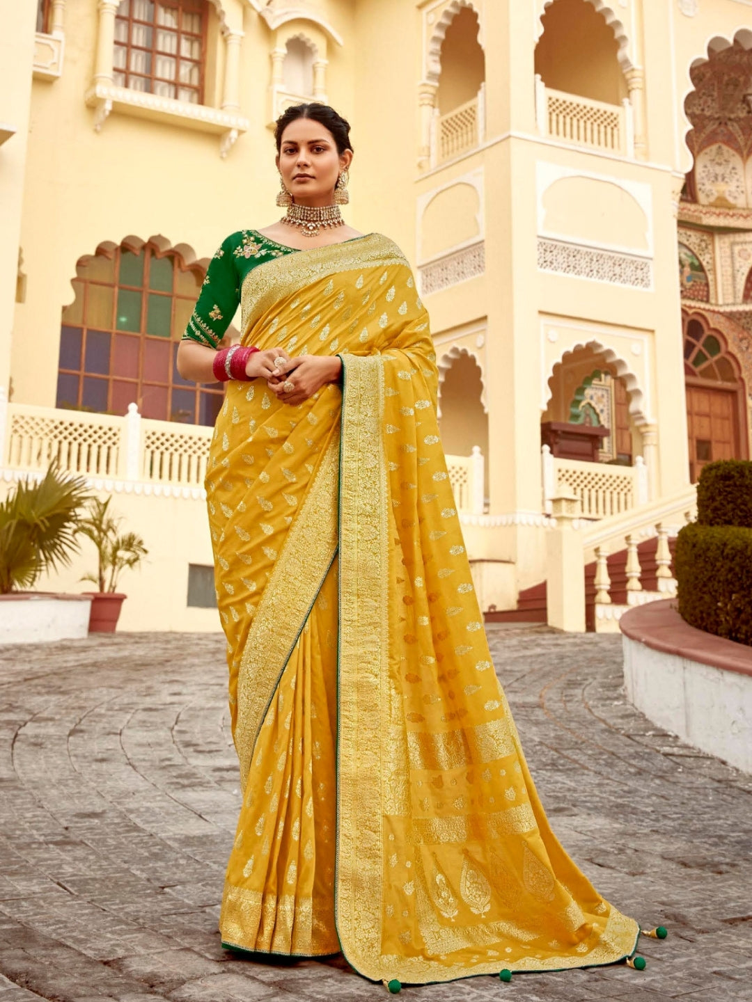 Bright Yellow Khaddi Banarasi Saree