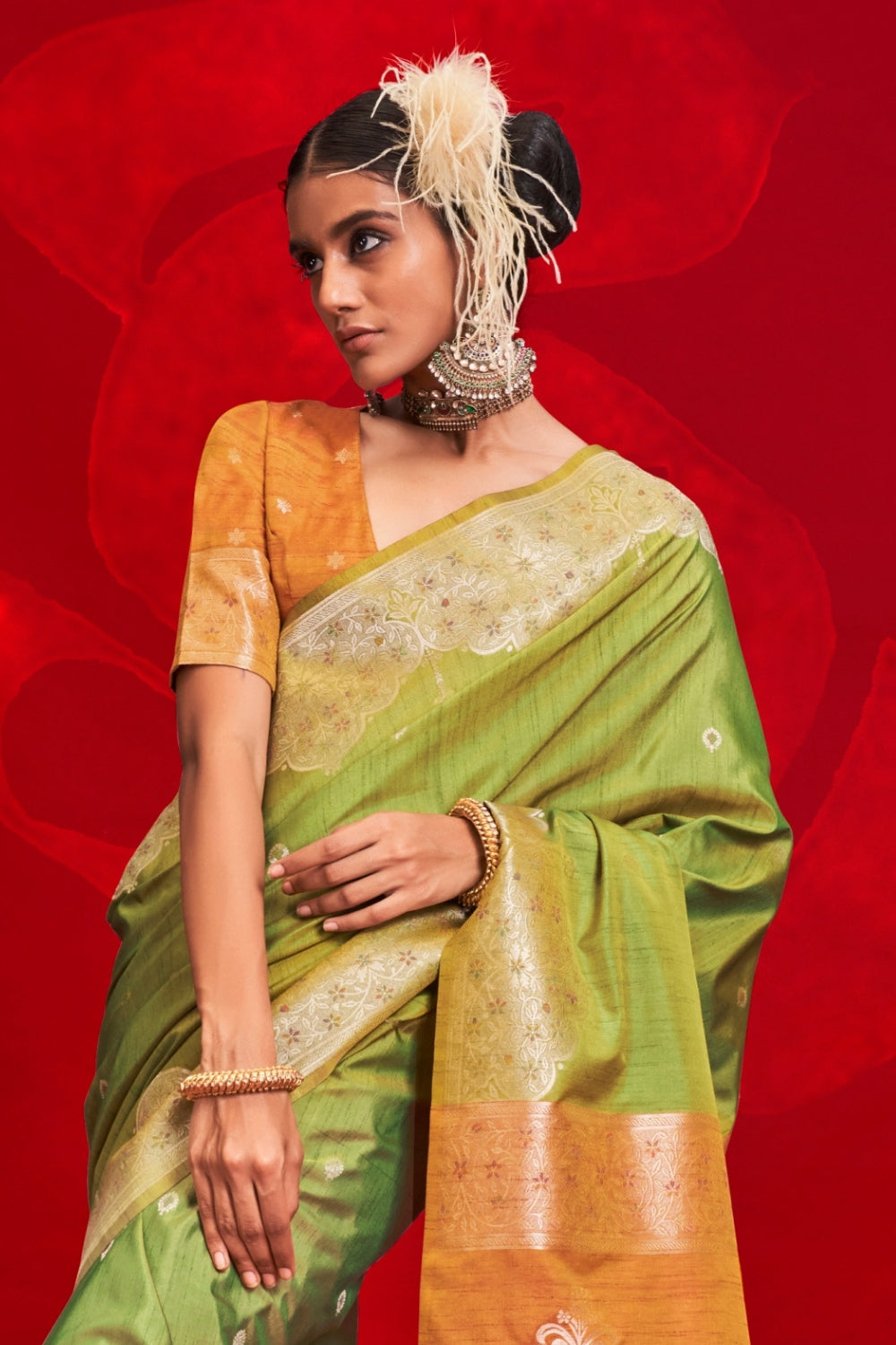 GREEN TUSSAR BANARASI SILK SAREE