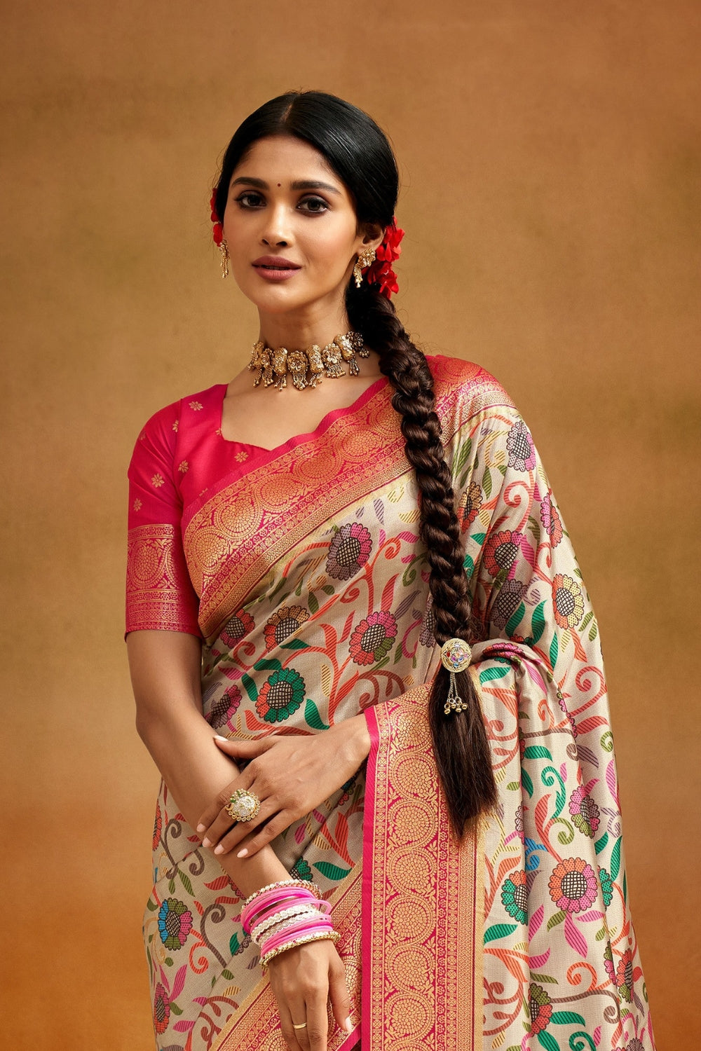 Multicolour Soft Banarasi Silk Saree