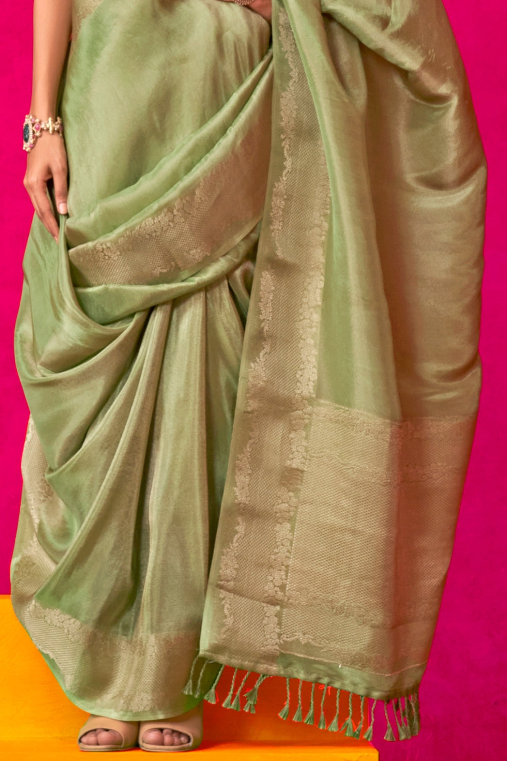 Green Pure Zari Tissue Silk Saree