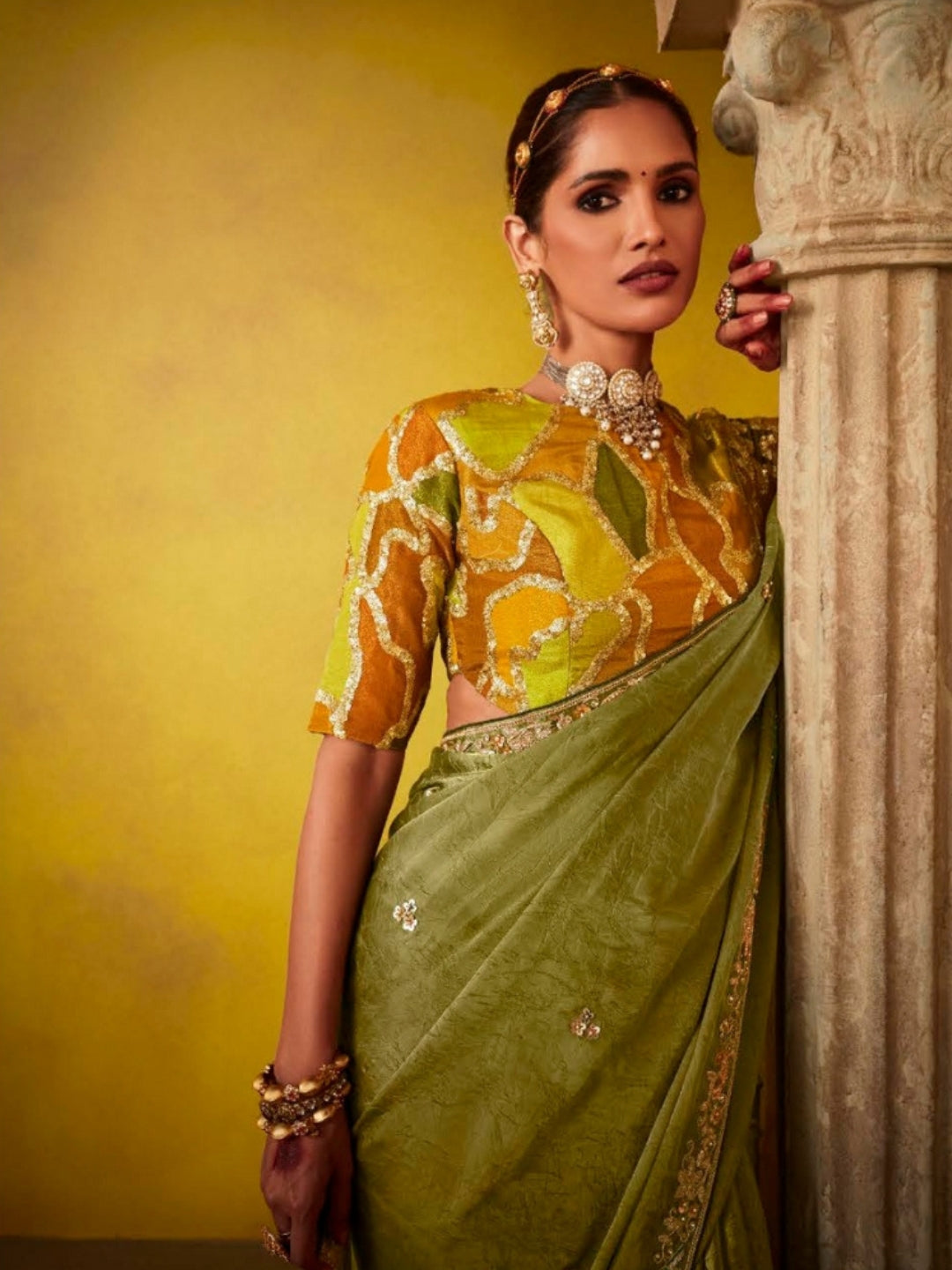 Mehendi Green Designer Banarasi Saree