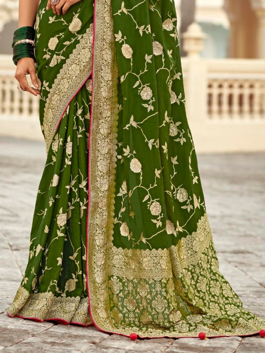 Forest Green Khaddi Banarasi Saree