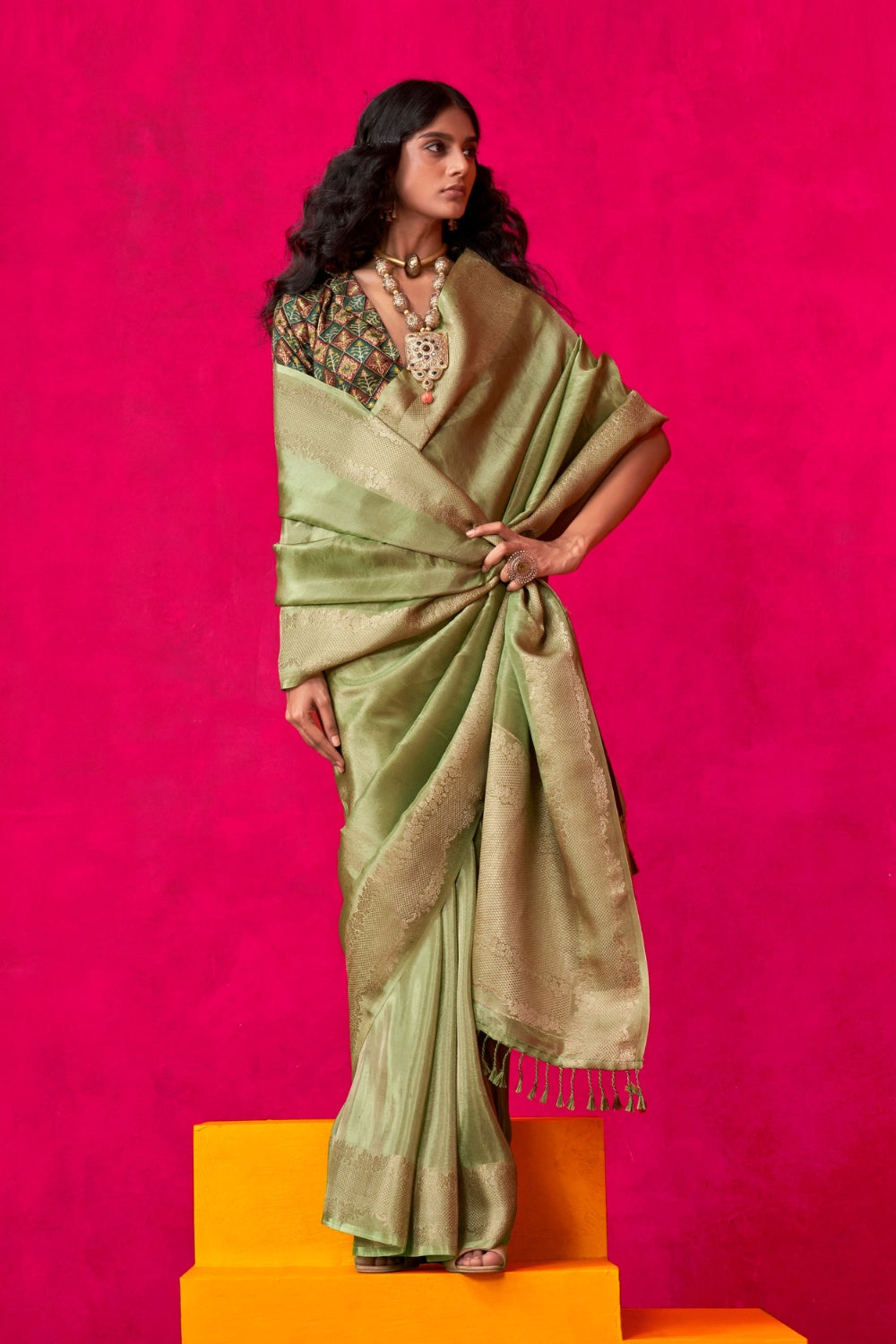 Green Pure Zari Tissue Silk Saree