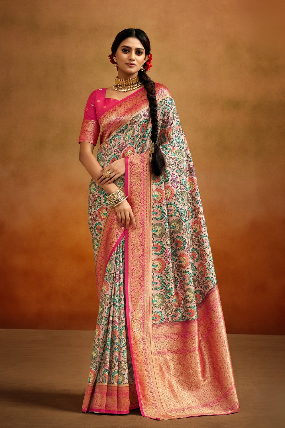 Multicolour Soft Banarasi Silk Saree