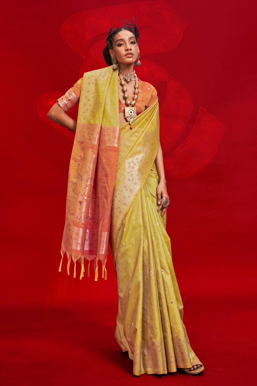 YELLOW TUSSAR BANARASI SILK SAREE