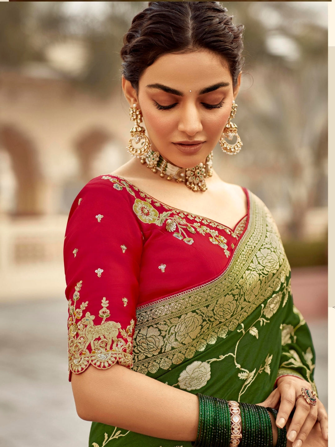 Forest Green Khaddi Banarasi Saree