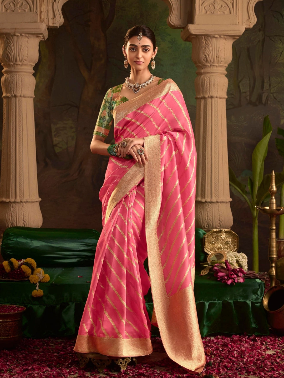 Blush Pink Crepe Dola Banarasi Saree