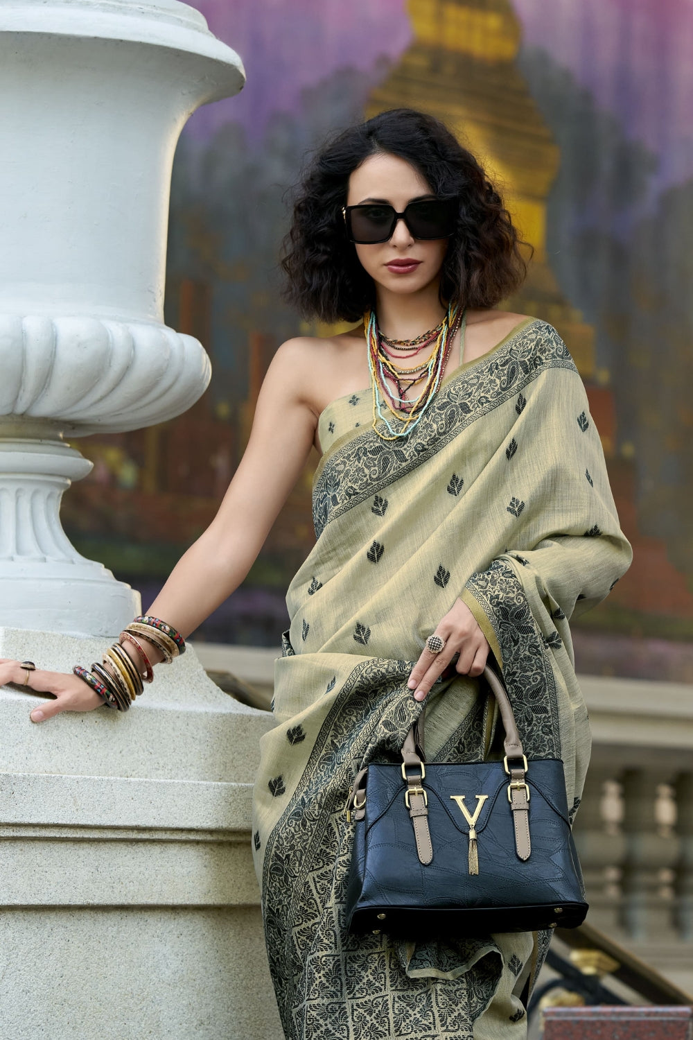 Grey Linen Tissue Silk Saree