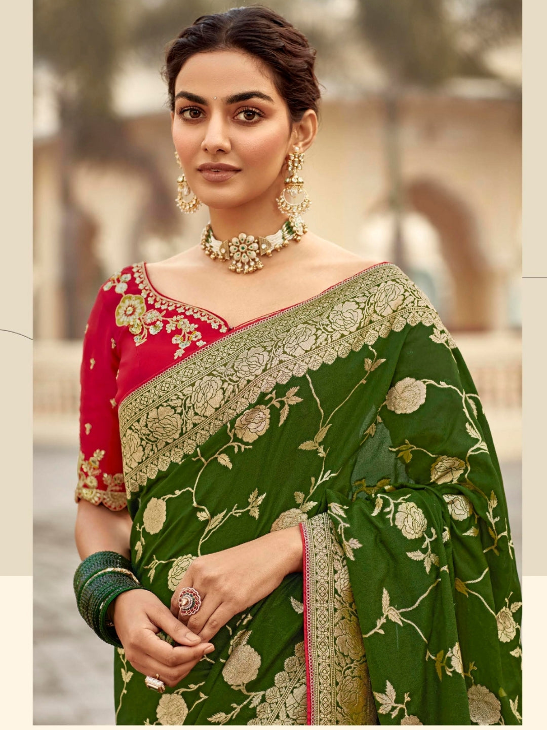 Forest Green Khaddi Banarasi Saree