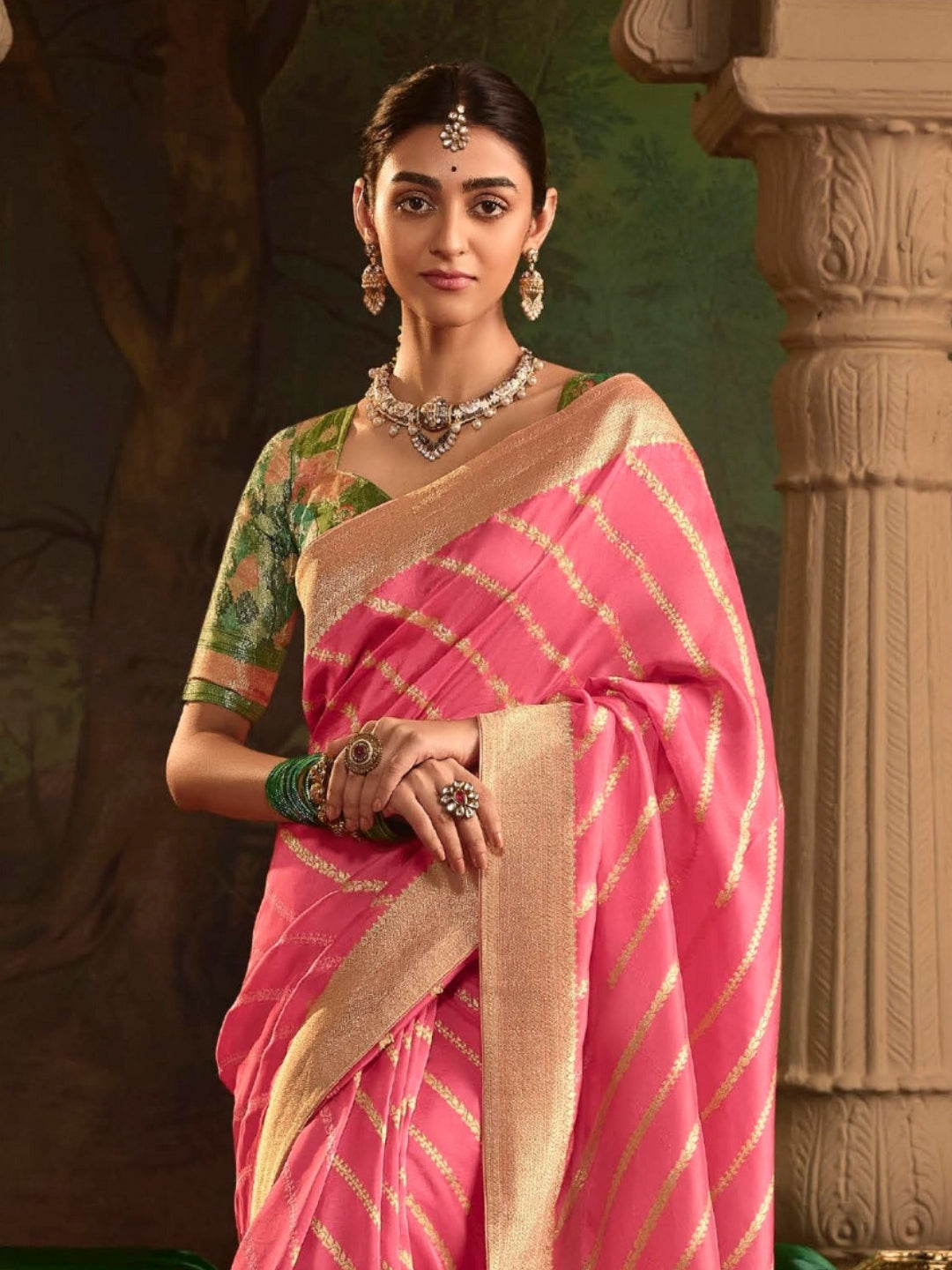 Blush Pink Crepe Dola Banarasi Saree