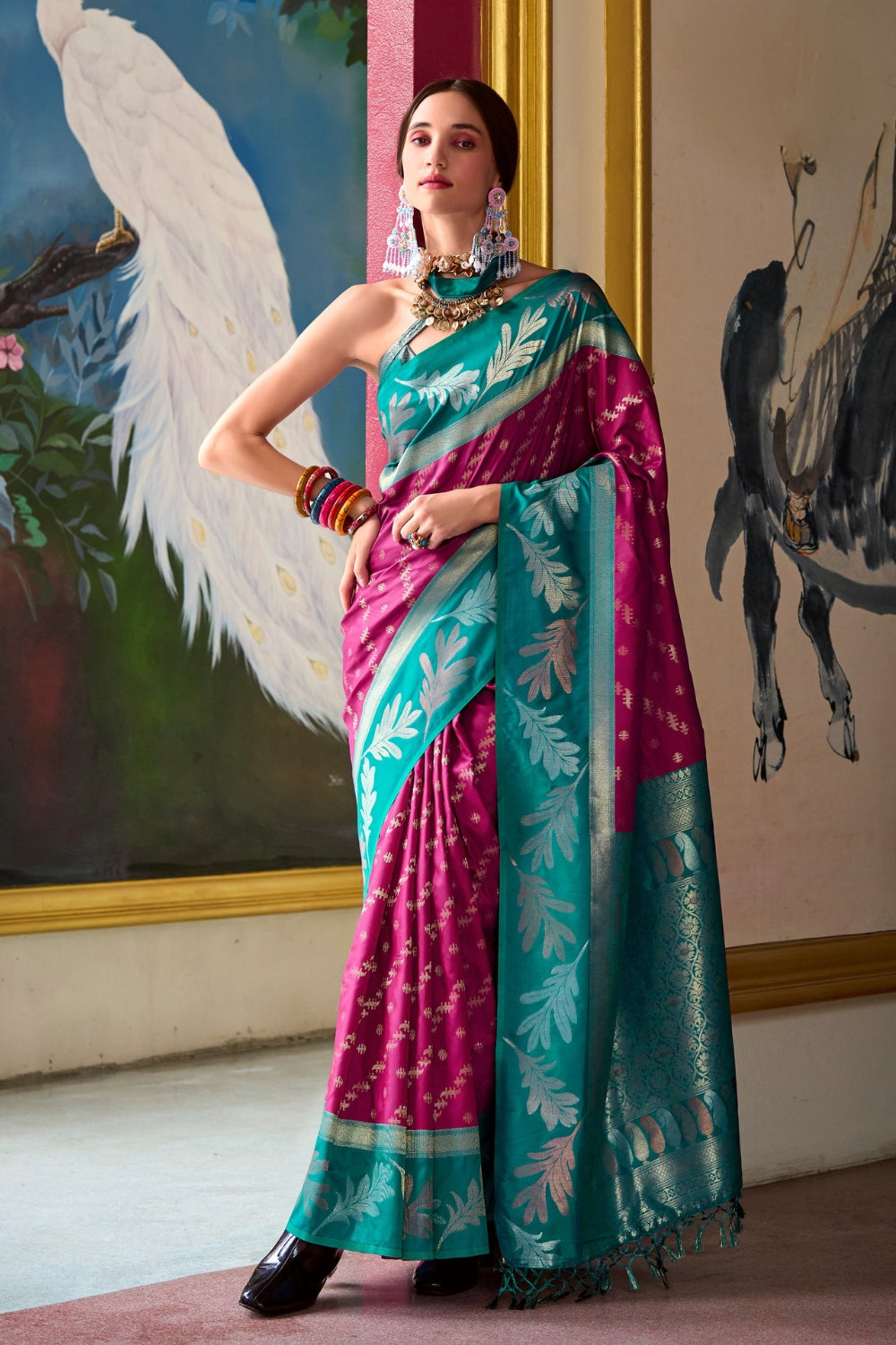 Wine Purple Banarasi Saree