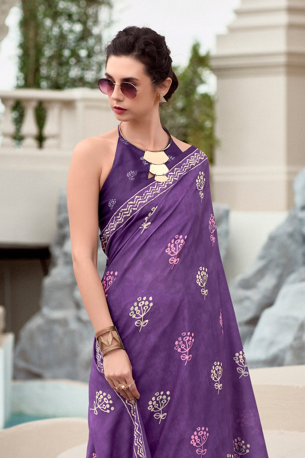 Wine Purple Pure Mal Mal Silk Saree