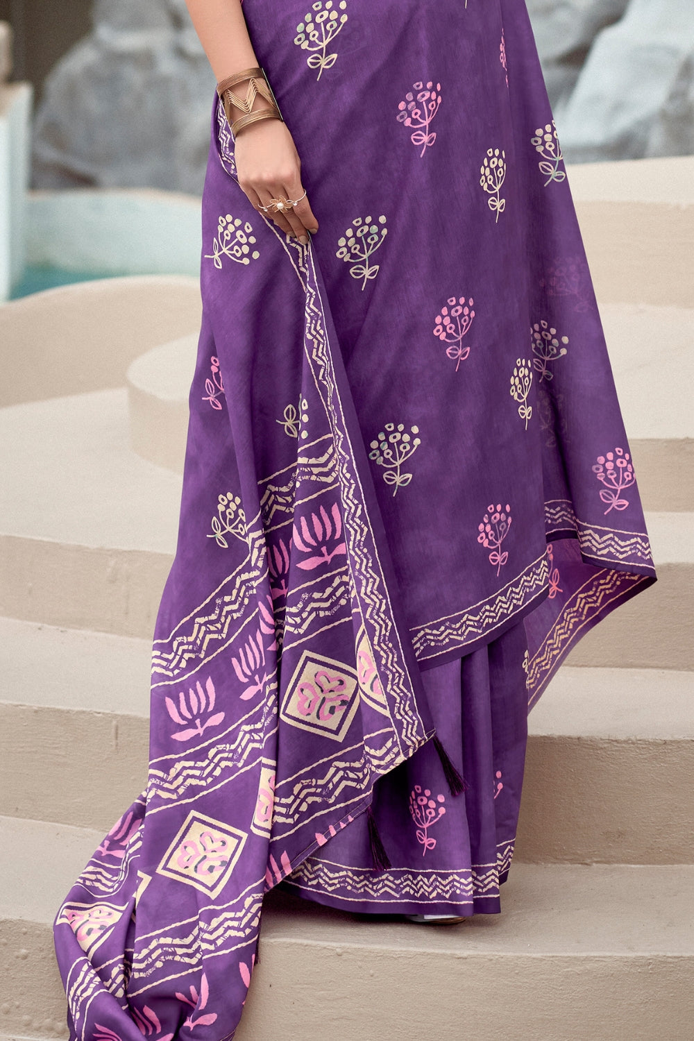 Wine Purple Pure Mal Mal Silk Saree