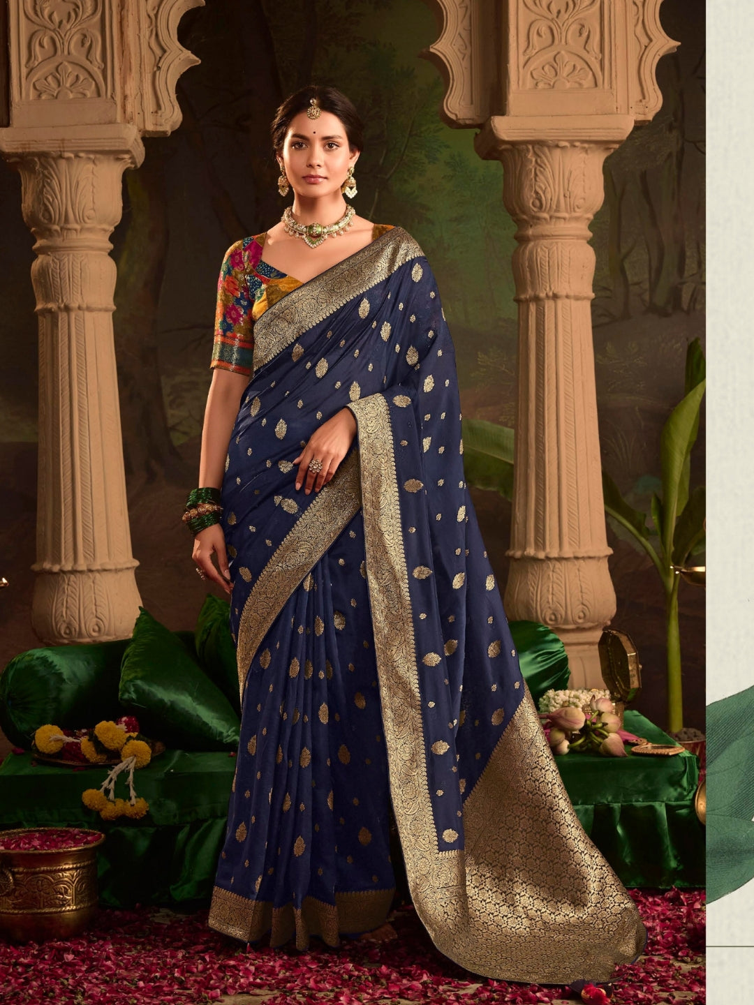 Royal Blue Crepe Dola Banarasi Saree