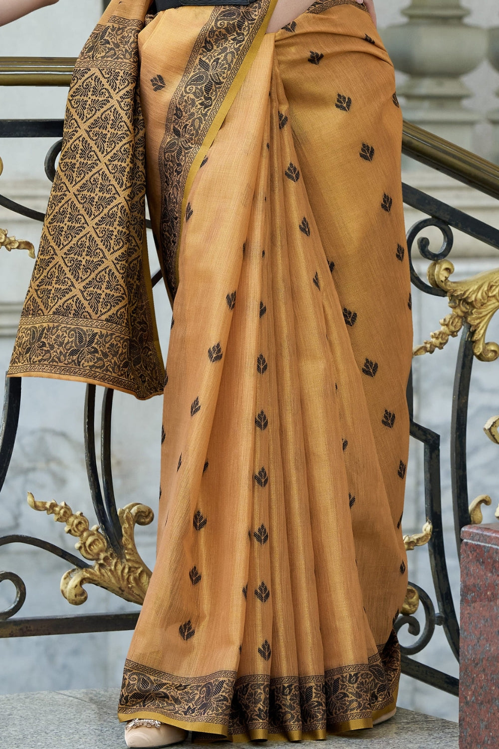 Orange Linen Tissue Silk Saree