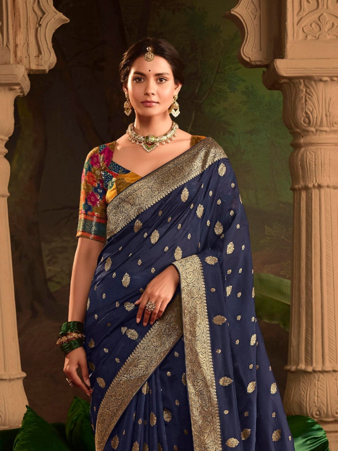 Royal Blue Crepe Dola Banarasi Saree