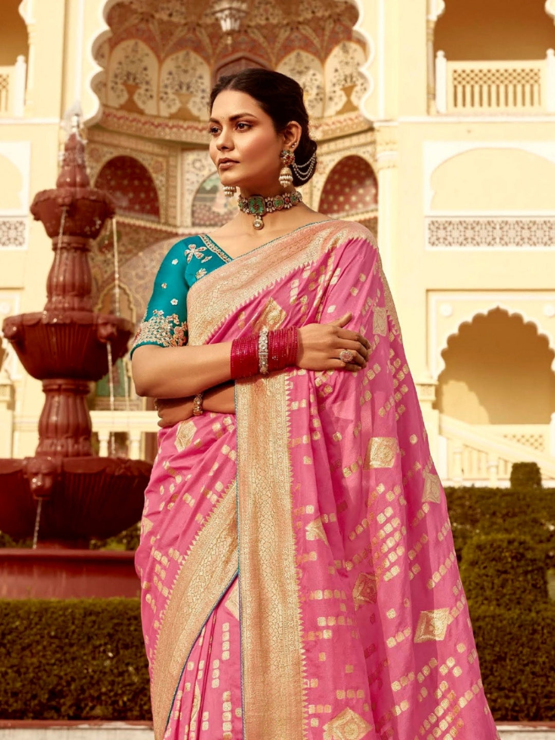 Rose Pink Khaddi Banarasi Saree