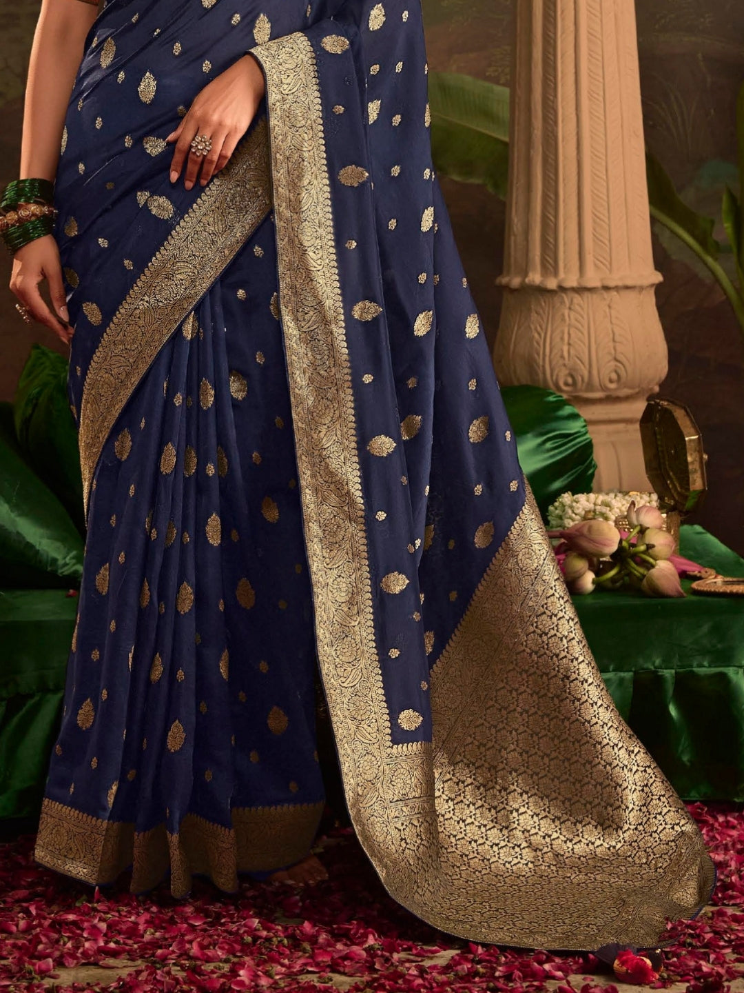 Royal Blue Crepe Dola Banarasi Saree