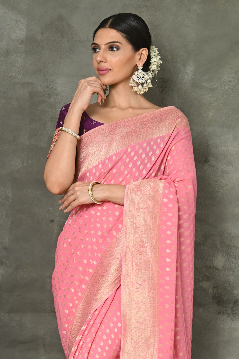 Bright Pink Banarasi Khaddi Georgette Saree