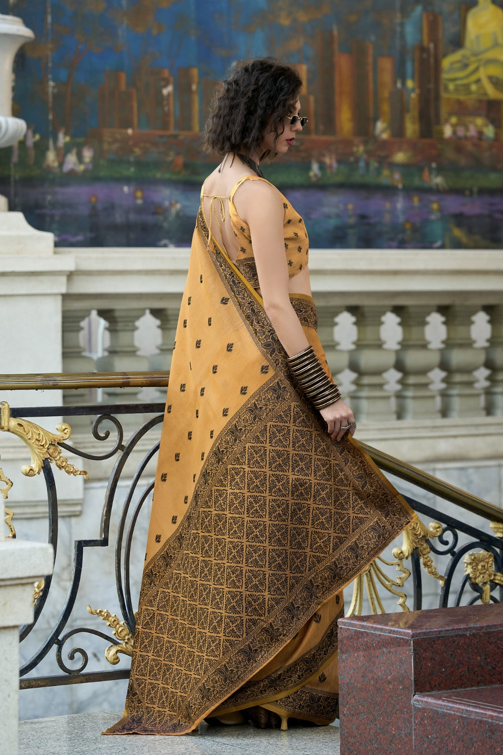 Orange Linen Tissue Silk Saree