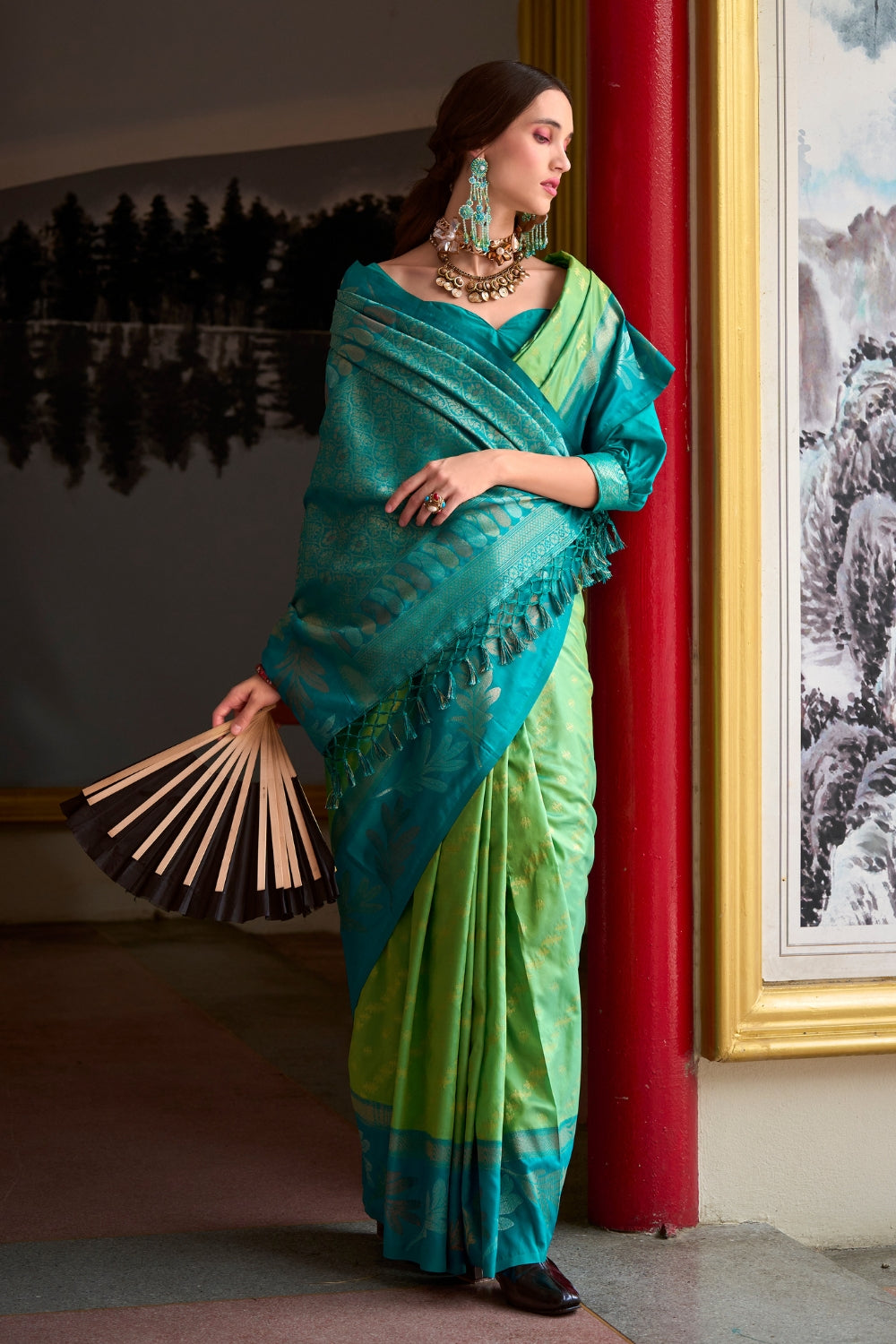 Lime Green Banarasi Saree