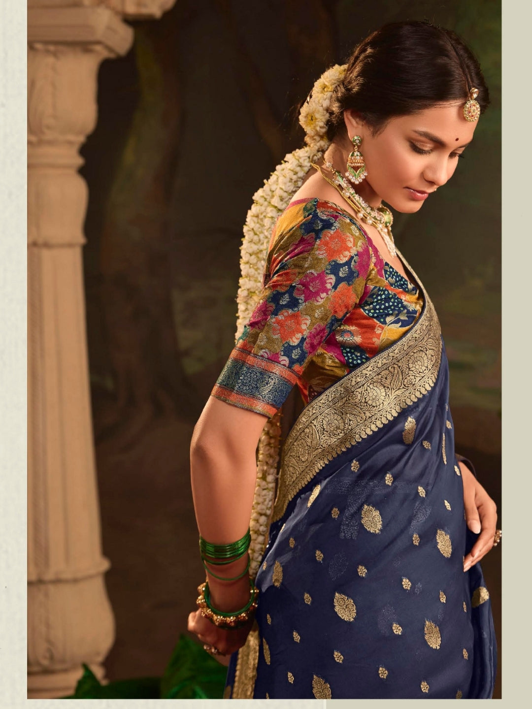 Royal Blue Crepe Dola Banarasi Saree