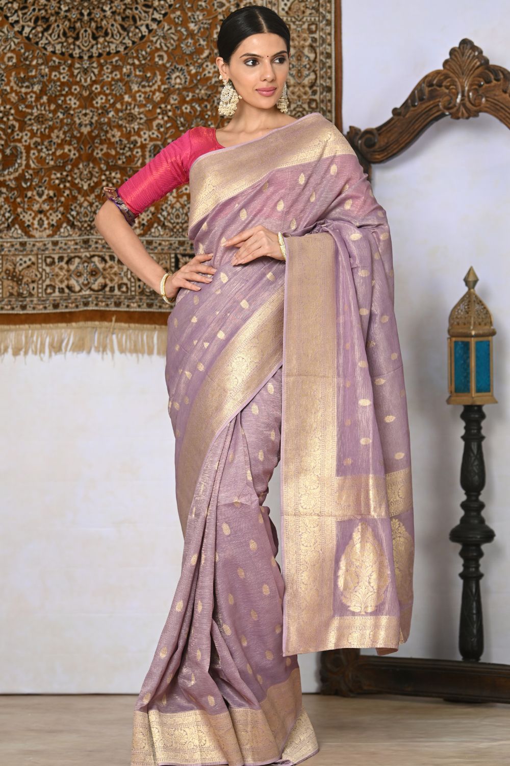 Periwinkle Purple Banarasi Organza Silk Saree