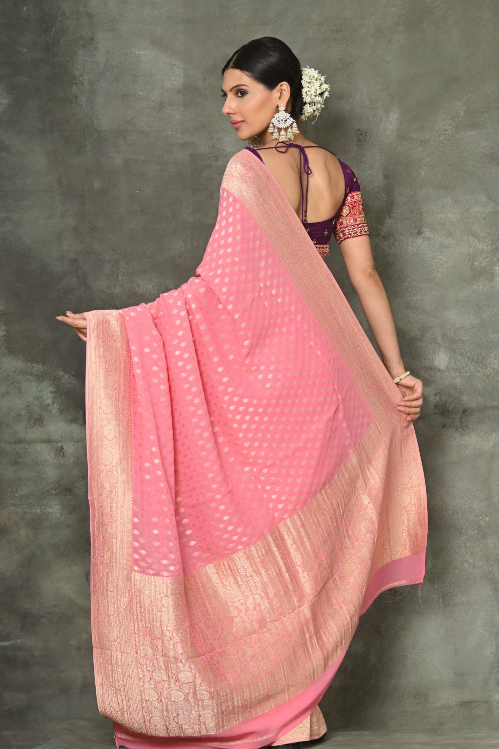 Bright Pink Banarasi Khaddi Georgette Saree