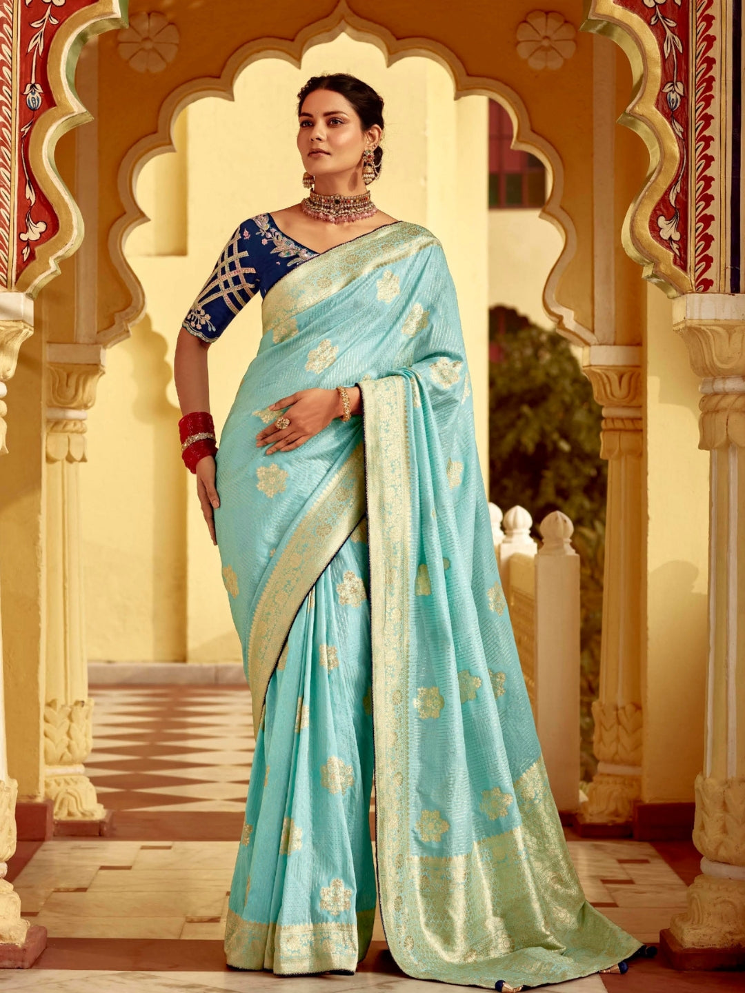 Sky Blue Khaddi Banarasi Saree