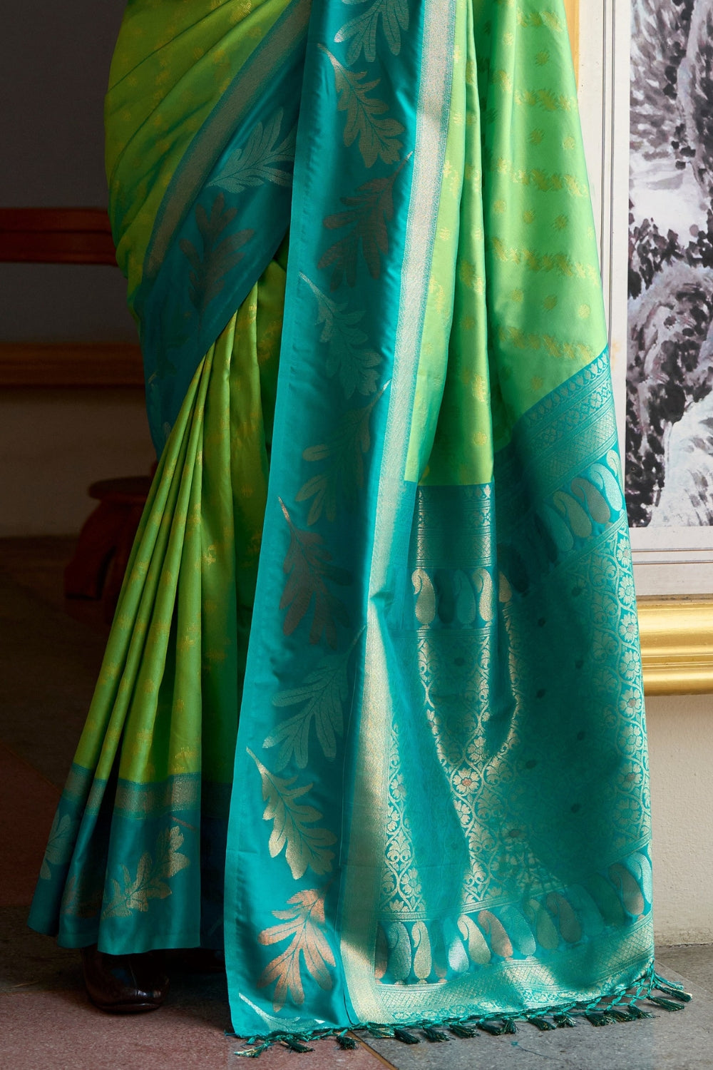 Lime Green Banarasi Saree