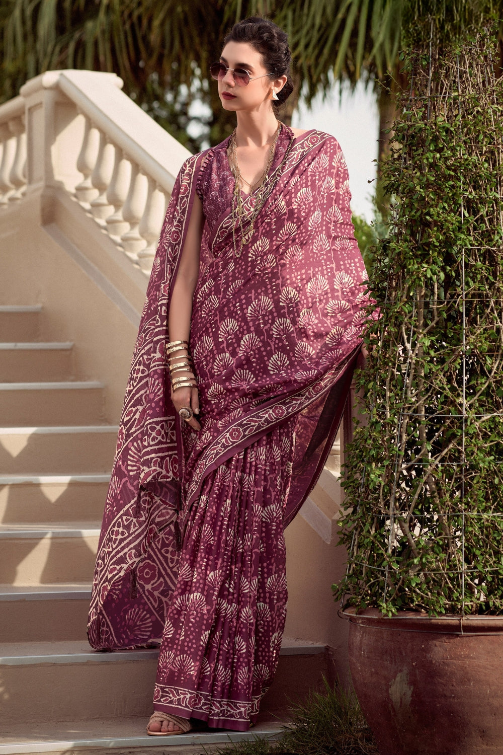 Lavendor Purple Pure Mal Mal Silk Saree