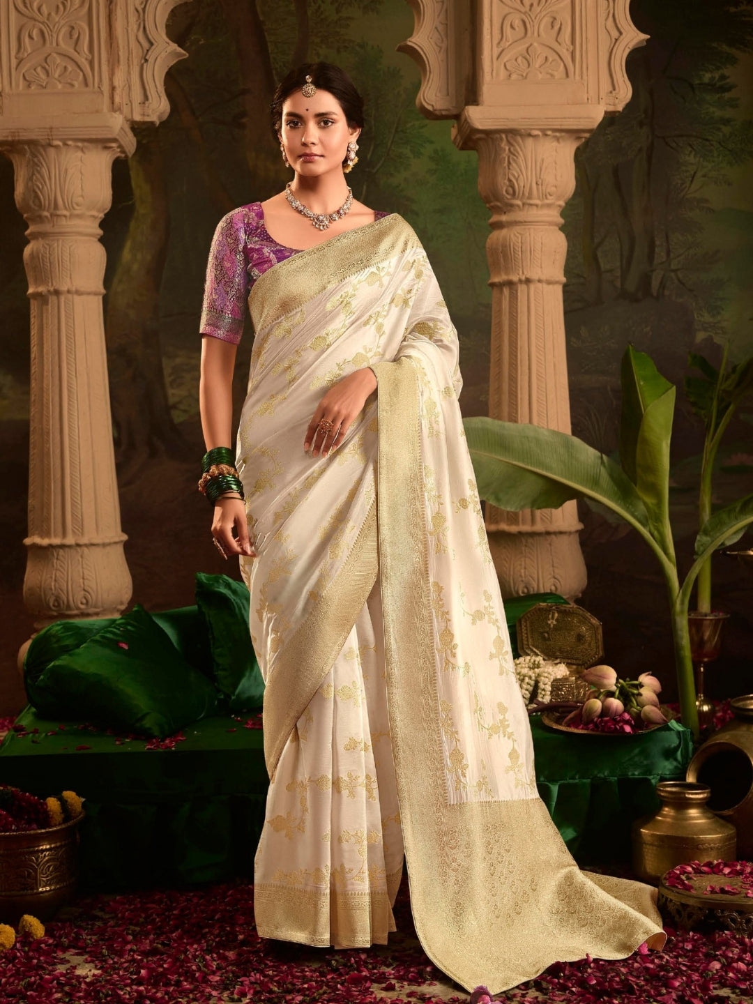 Off White Crepe Dola Banarasi Saree