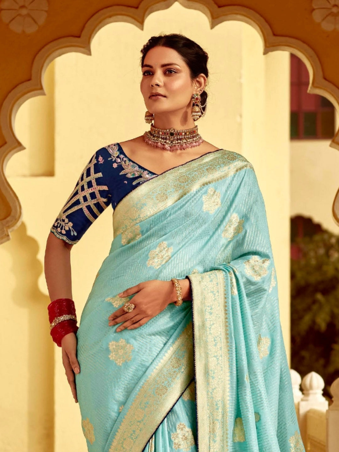 Sky Blue Khaddi Banarasi Saree