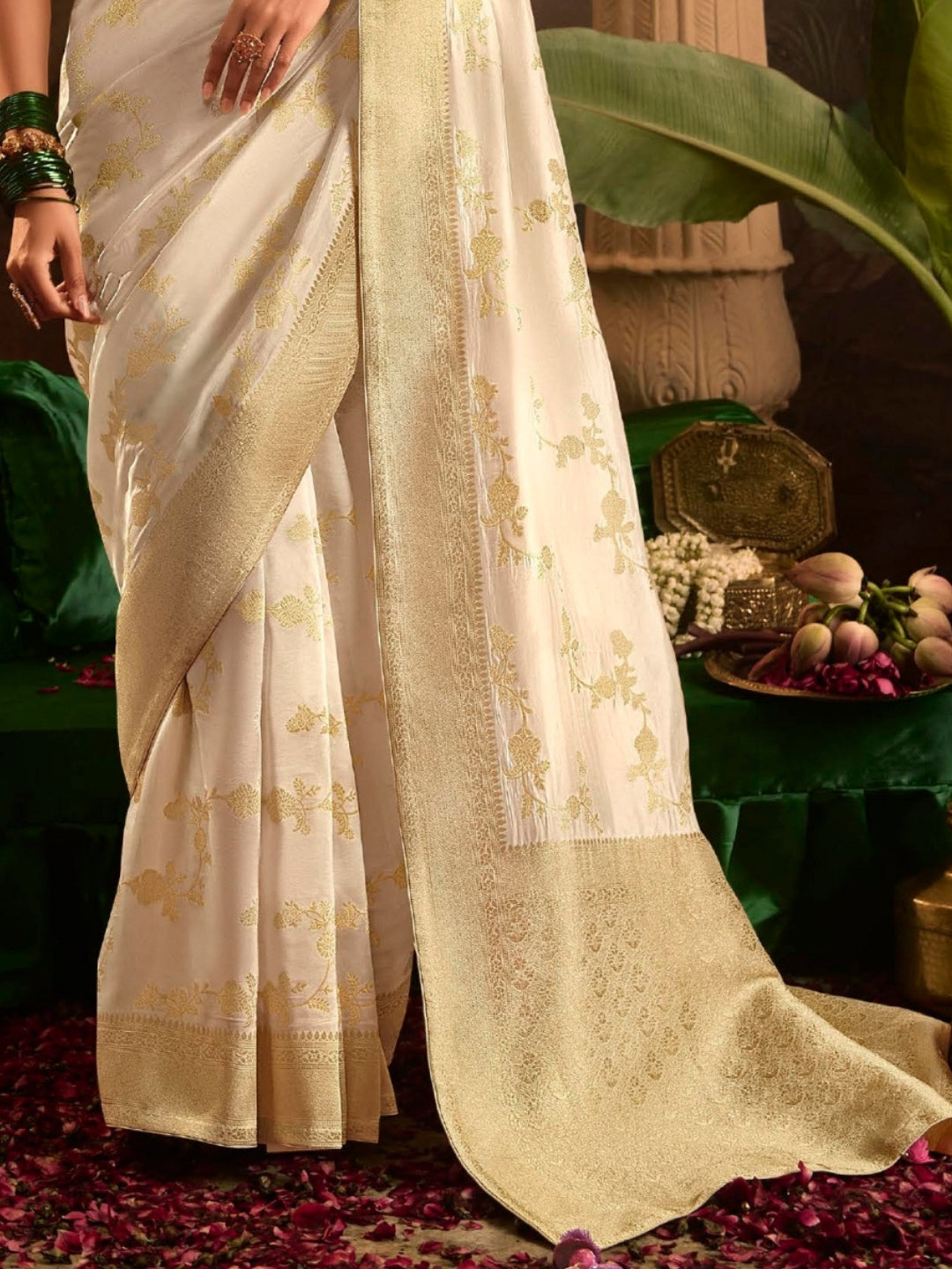 Off White Crepe Dola Banarasi Saree