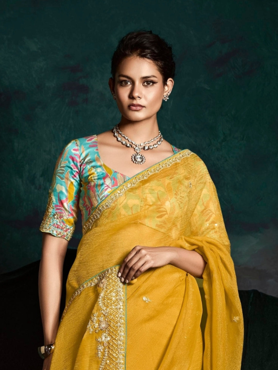 Yellow Designer Ozganza Saree