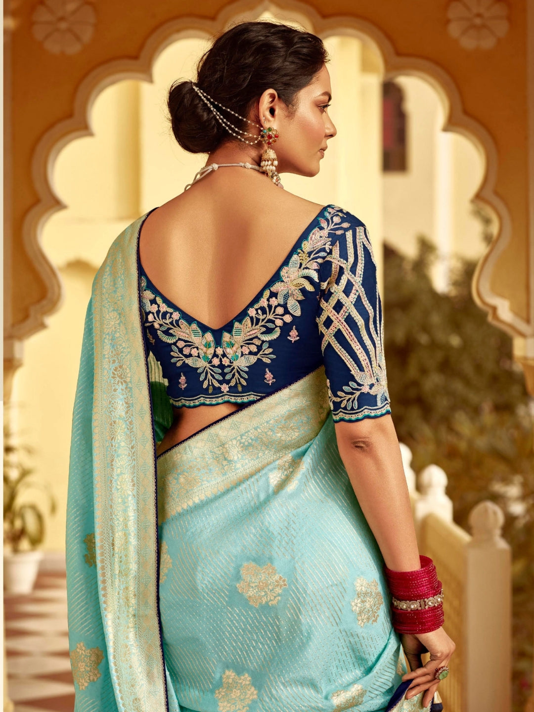 Sky Blue Khaddi Banarasi Saree