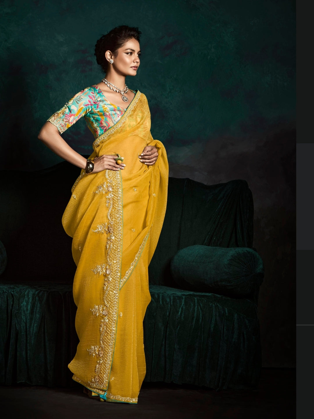 Yellow Designer Ozganza Saree