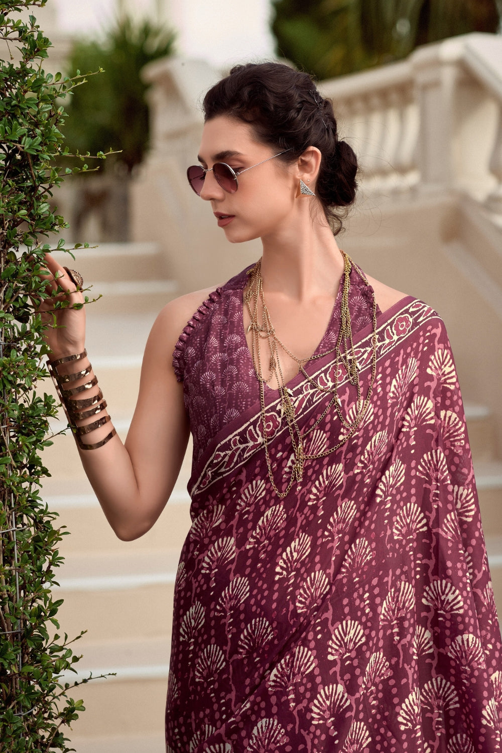 Lavendor Purple Pure Mal Mal Silk Saree