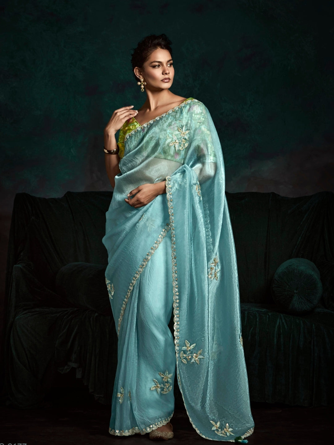 Sky Blue Designer Ozganza Saree