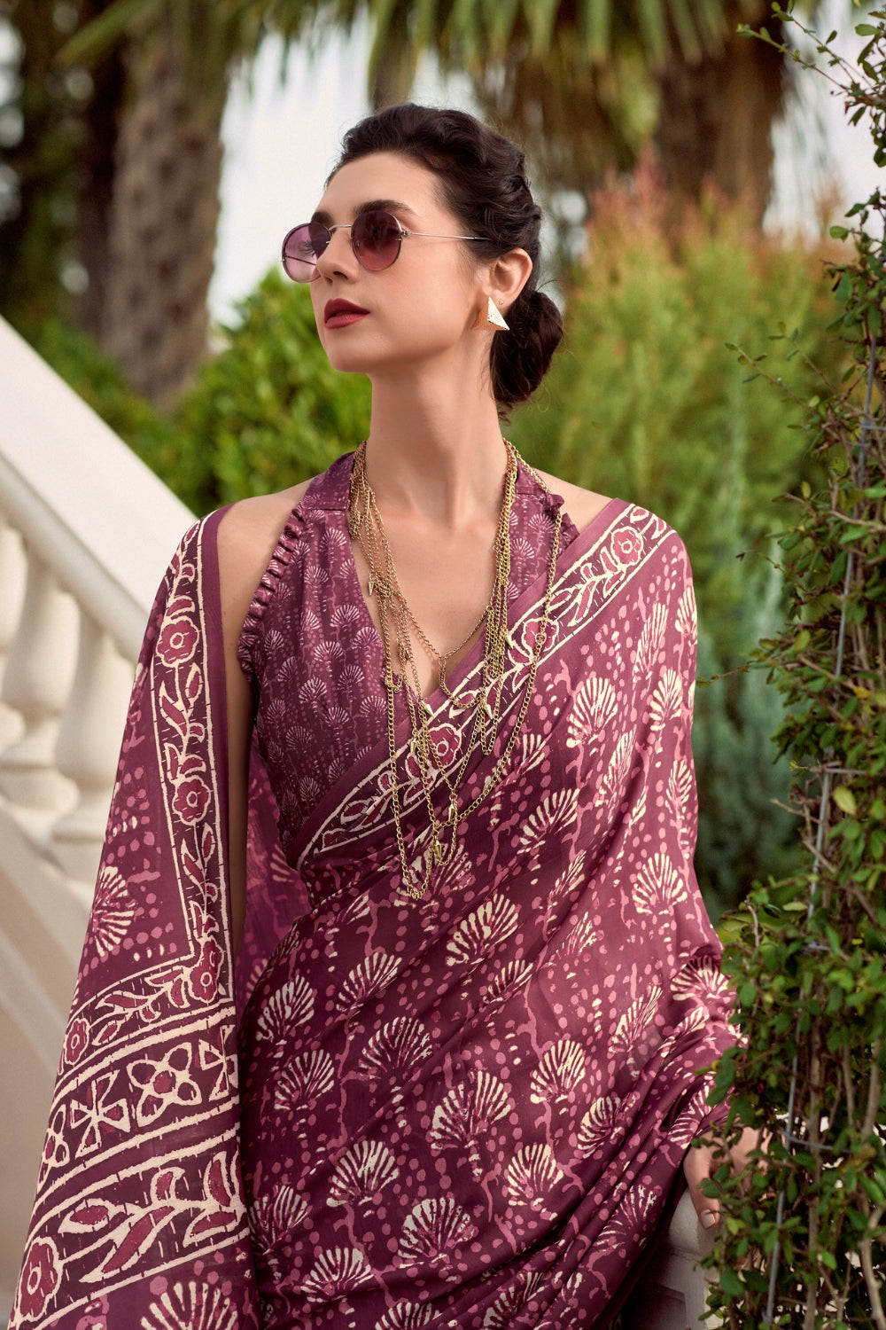 Lavendor Purple Pure Mal Mal Silk Saree