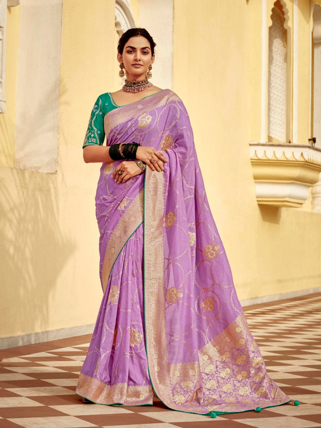 Violet Khaddi Banarasi Saree