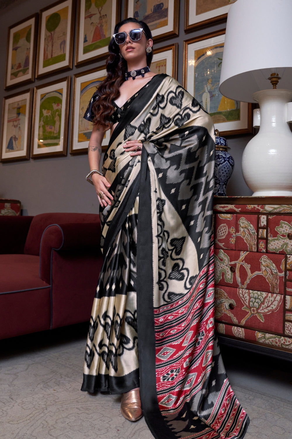 MULTICOLOR SATIN CREPE SAREE