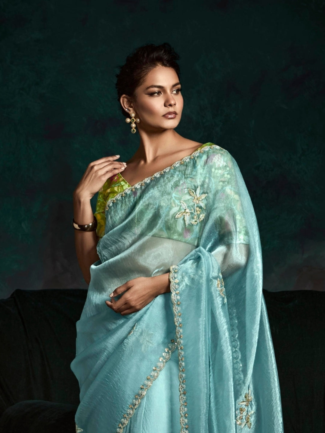 Sky Blue Designer Ozganza Saree